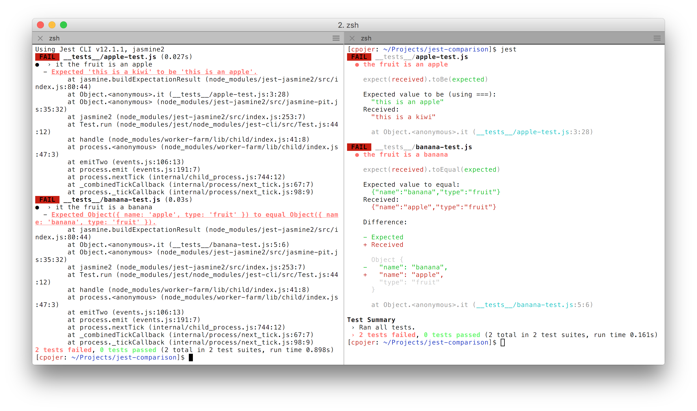 Comparaison avant/après sur terminal clair