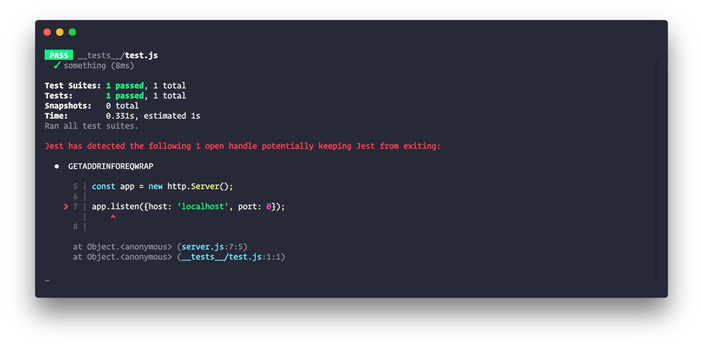 detectOpenHandlesの実行例