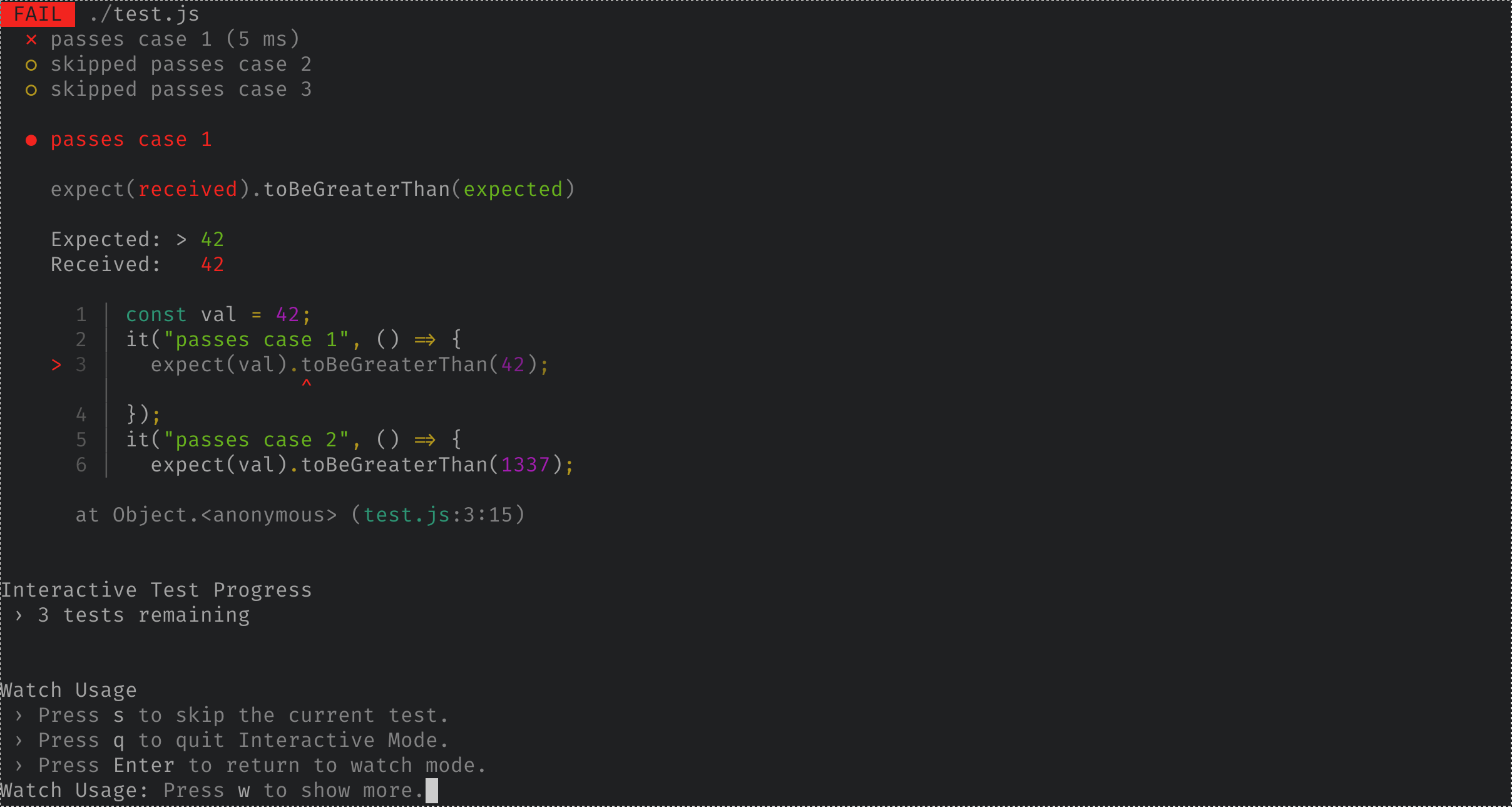 インタラクティブな失敗テスト実行