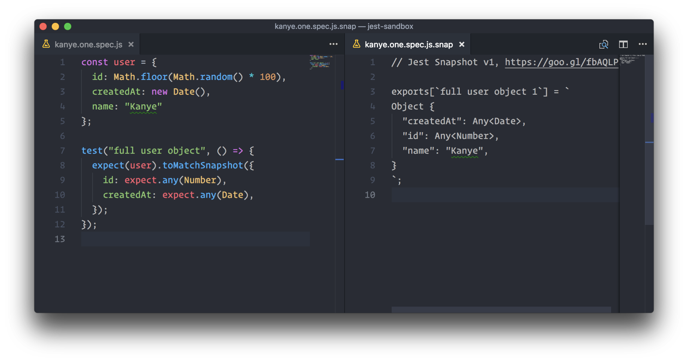快照属性匹配器示例